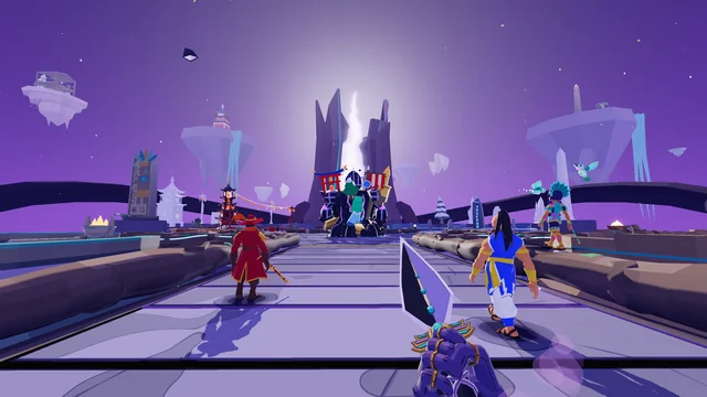 Dos Guardianes caminan hacia la grieta del Nexo Roto